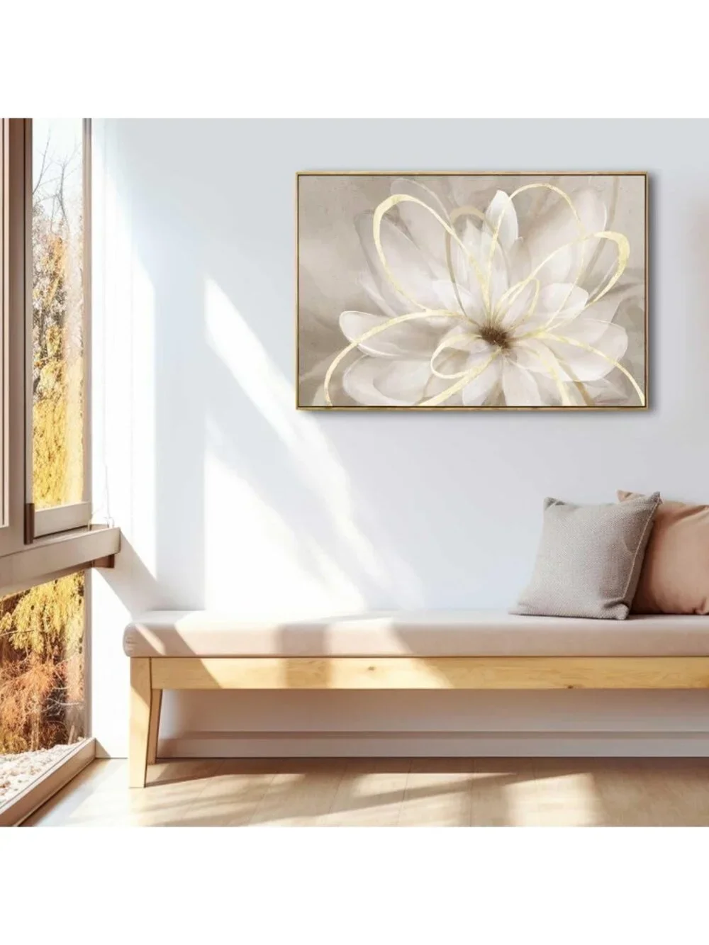 Elegant White Flower Gold Botanical Wall Art - 24